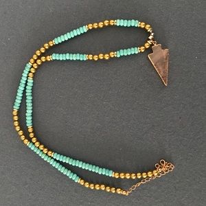 Arrowhead necklace gold and teal